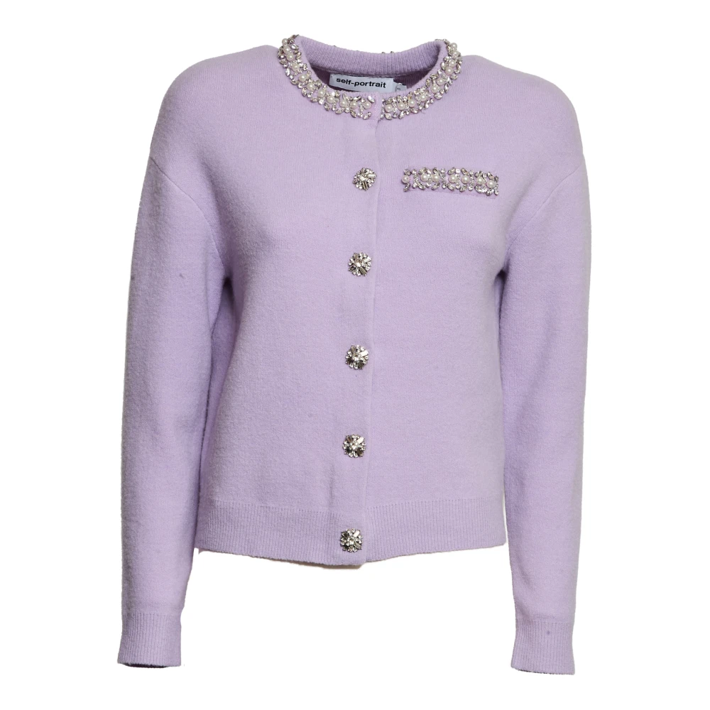 Self Portrait Women's Purple Lilac Crystal Trim Cardigan - Cardigans - Xs - Knitwear