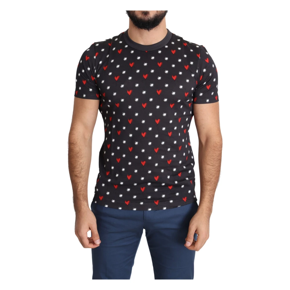 Dolce & Gabbana Men's Grey Cotton T-Shirt With Heart Prints