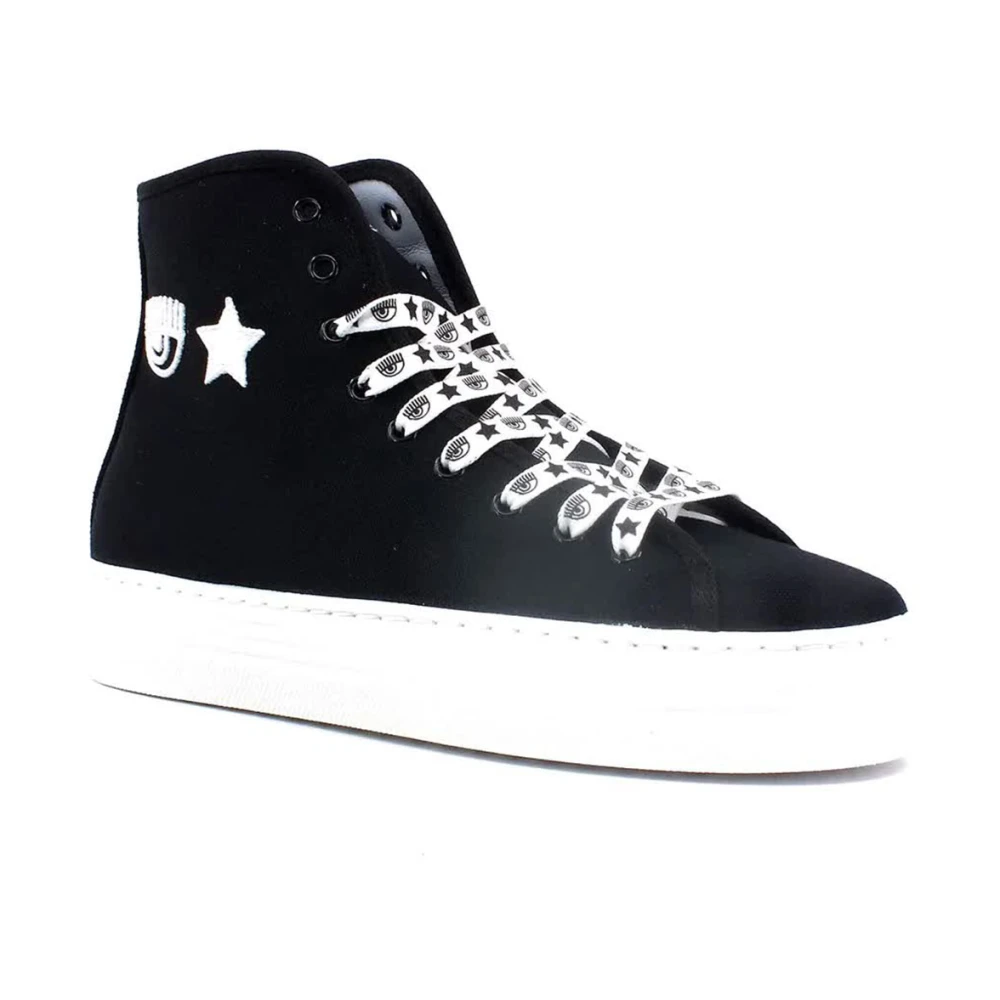 Chiara Ferragni Collection Hoge Witte Canvas Sneakers Dames Schoenen Zwart