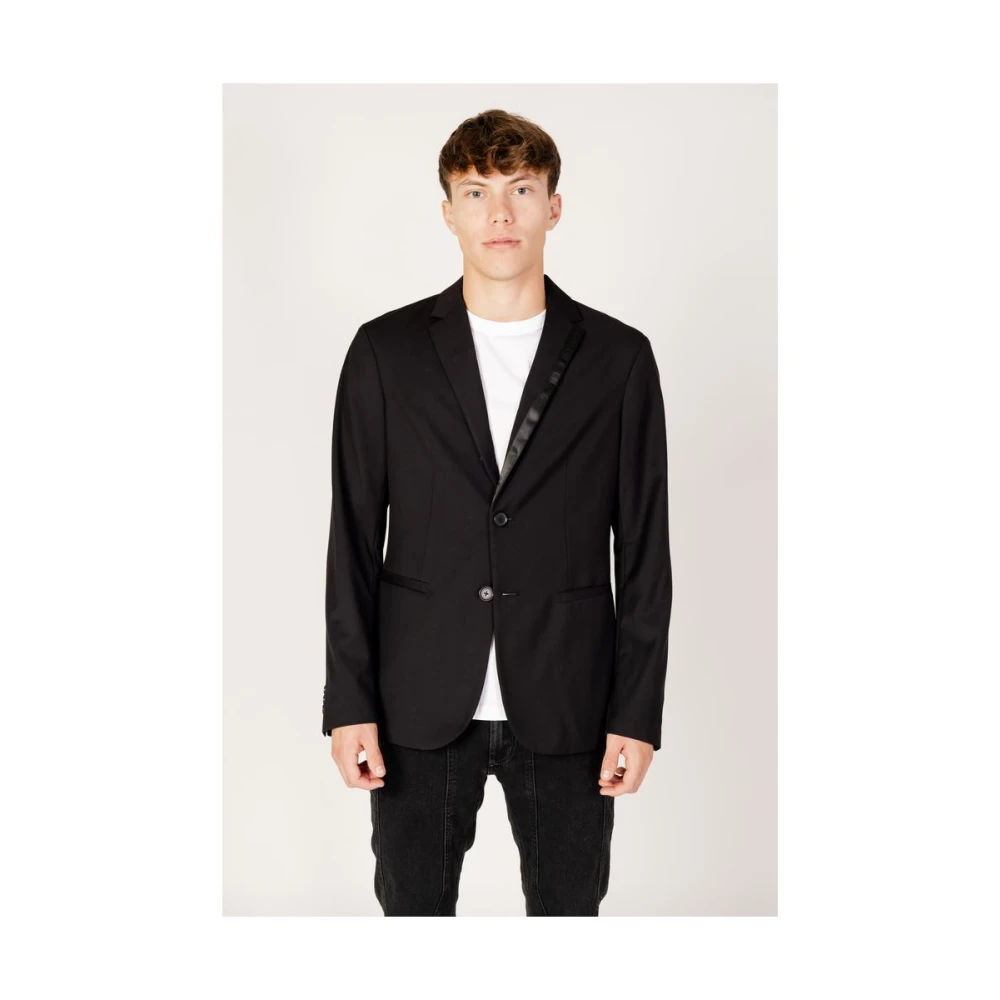 Armani Exchange Zwarte Polyester Blazer Herfst Winter Collectie Black Heren
