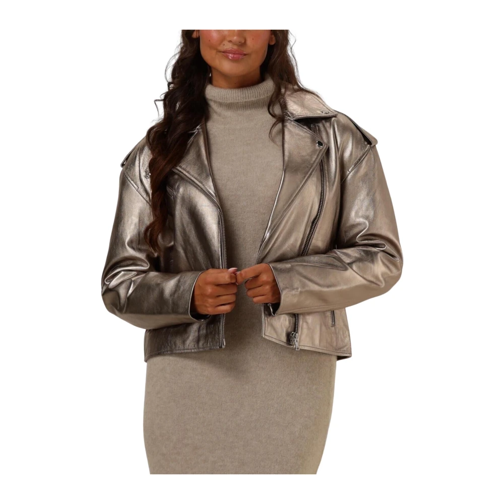 Ibana Metallic Leren Jas voor Vrouwen Gray Dames