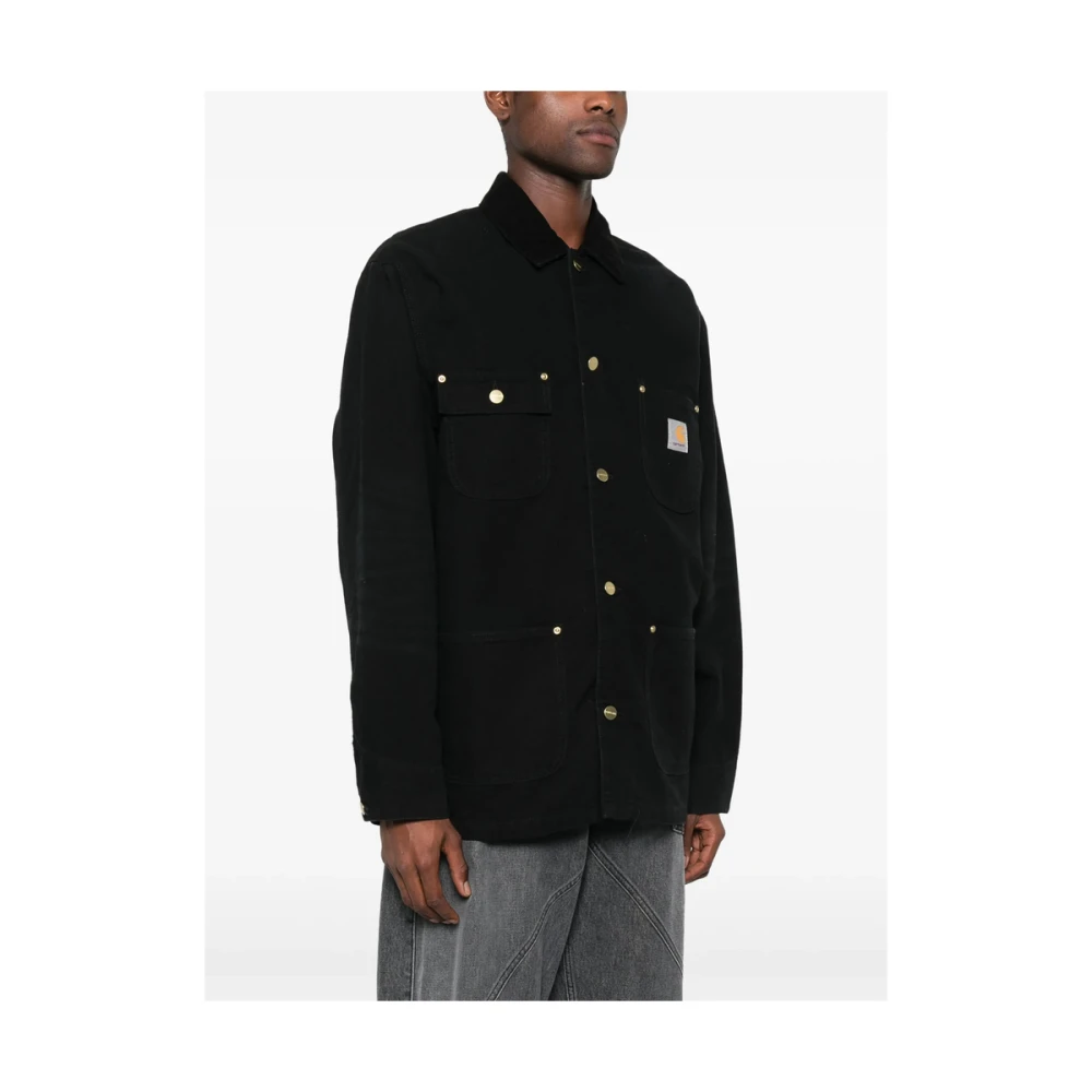 Carhartt WIP Zwarte Ribfluwelen Kraag Knoopjas Black Heren