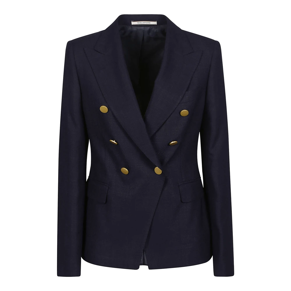 Tagliatore Elegant Navy Double Breasted Jacket Blue Dames