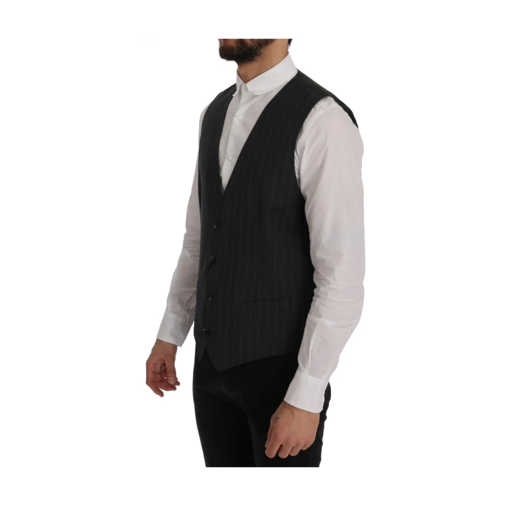 Dolce & Gabbana Elegante Grijze Gestreepte Single-Breasted Vest Gray Heren