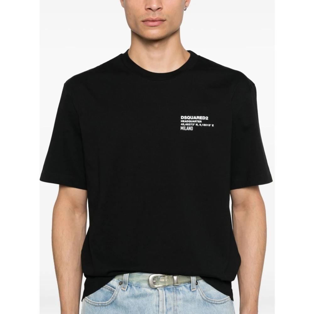 Dsquared2 Zwart Katoen Logo Print Ronde Hals Black Heren