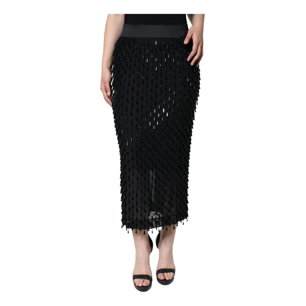 Dolce & Gabbana Women's Black Embellished High Waist Midi Skirt - Midi Skirts - L - Skirts