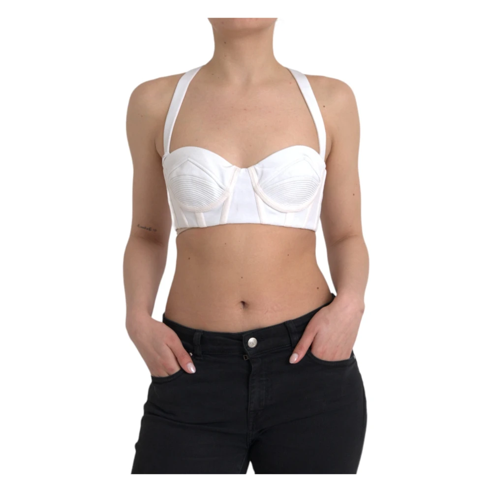 Versace Women's White Sleeveless Tops, S, Viscose Bustier Sleeveless Cropped Top