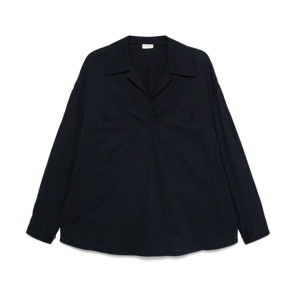 Dries Van Noten Bomull V-ringad Blus med Krage Blue, Dam