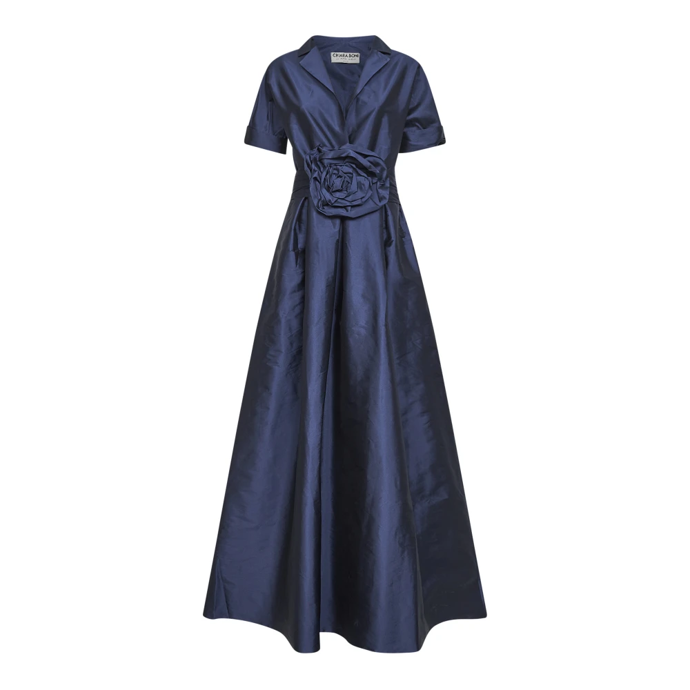 Chiara Boni Women's Blue Gowns, S, Floral-Detail Maxi Dress
