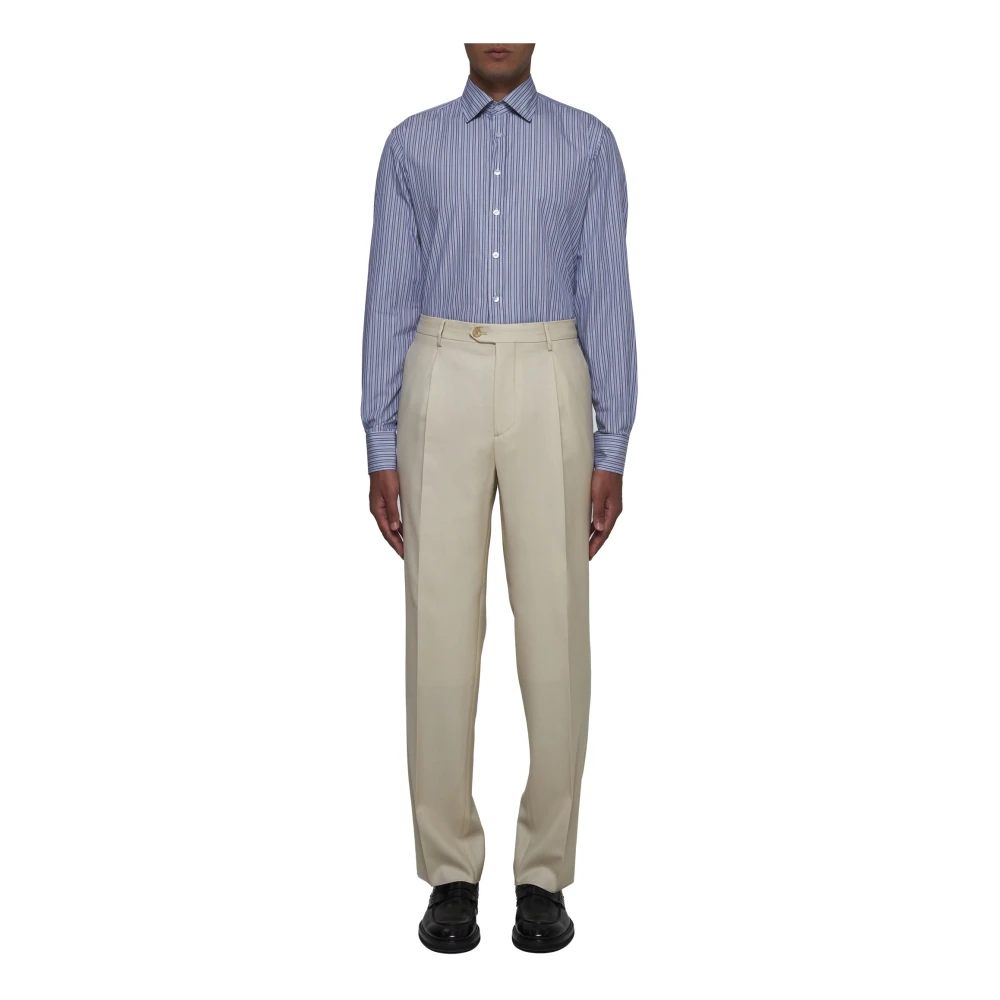 ETRO Blauw Gestreept Katoenen Overhemd Blue Heren