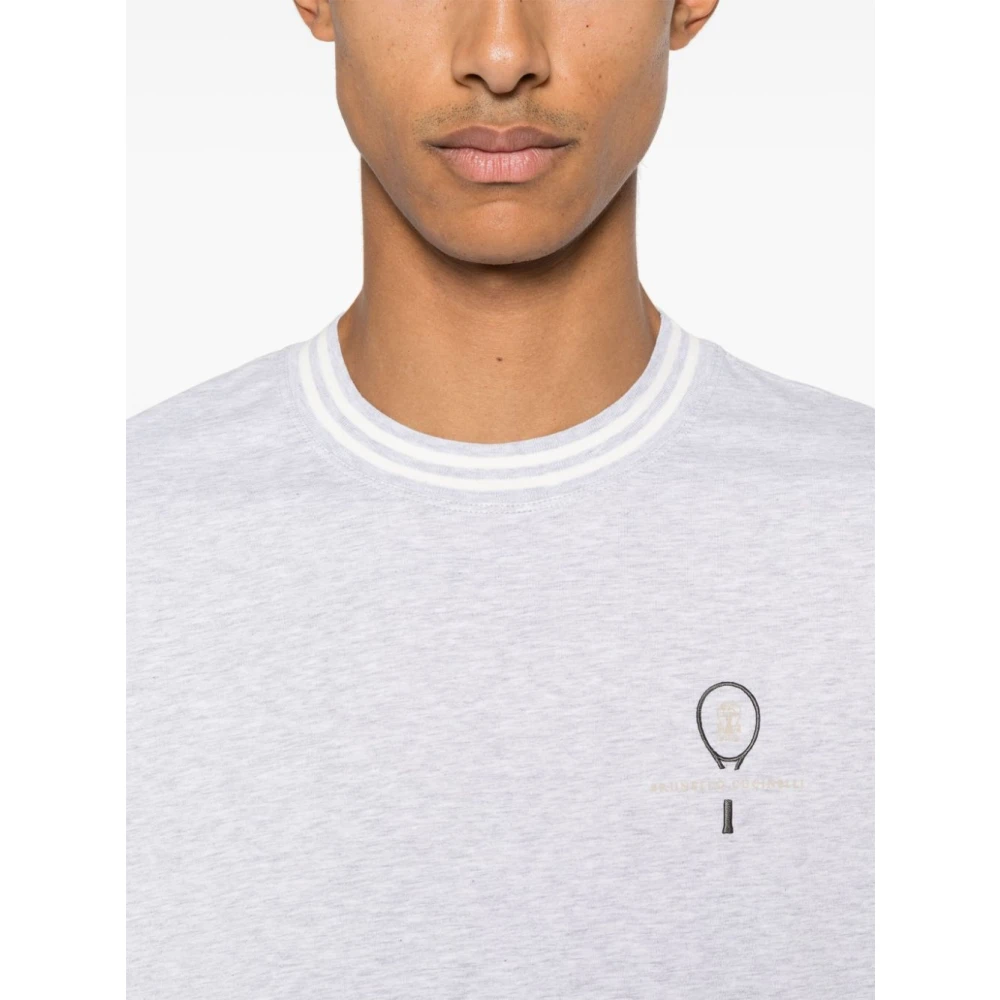 BRUNELLO CUCINELLI Grijze Tennis Logo Streep T-shirt Gray Heren
