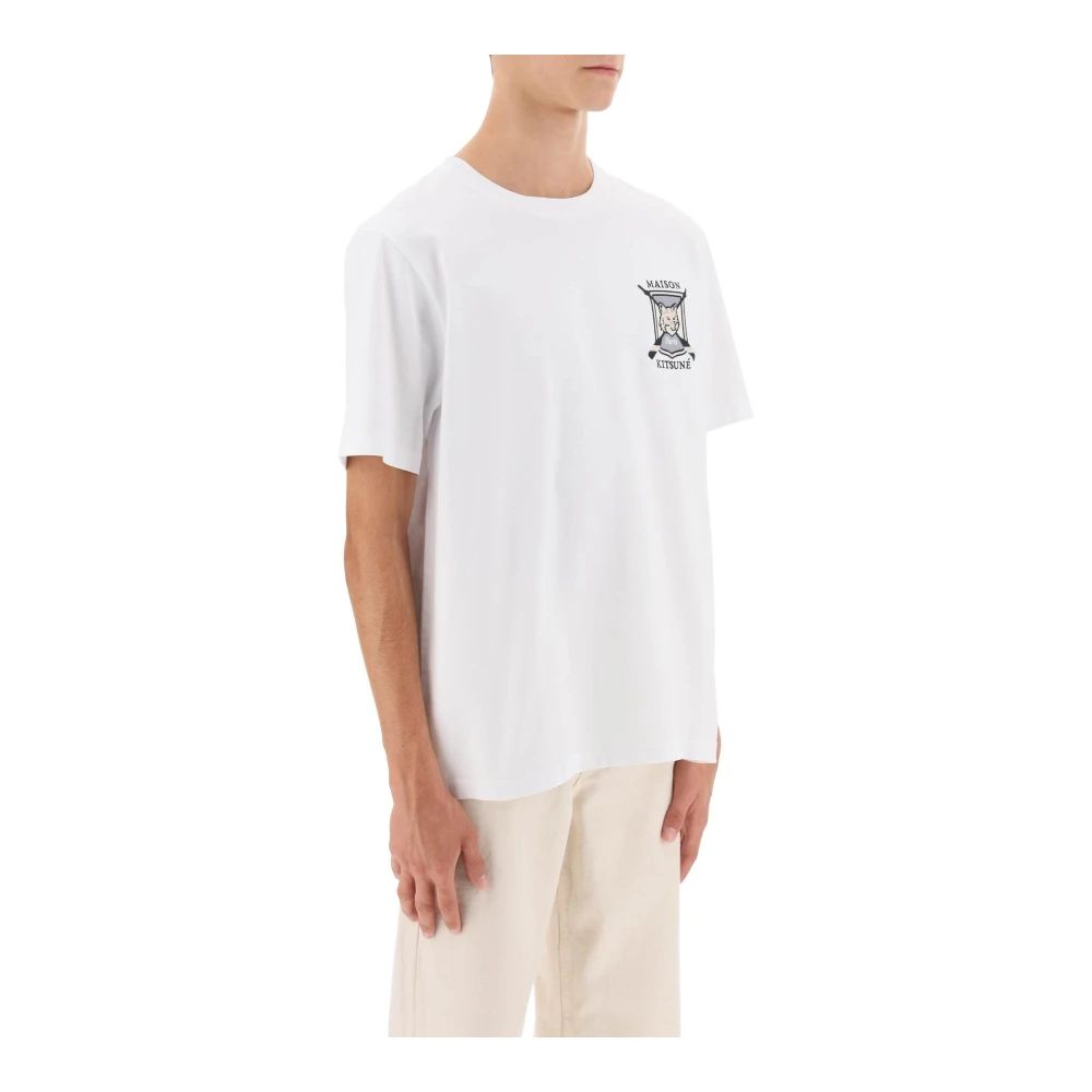 Maison Kitsuné Geborduurd College Fox T-shirt White Heren