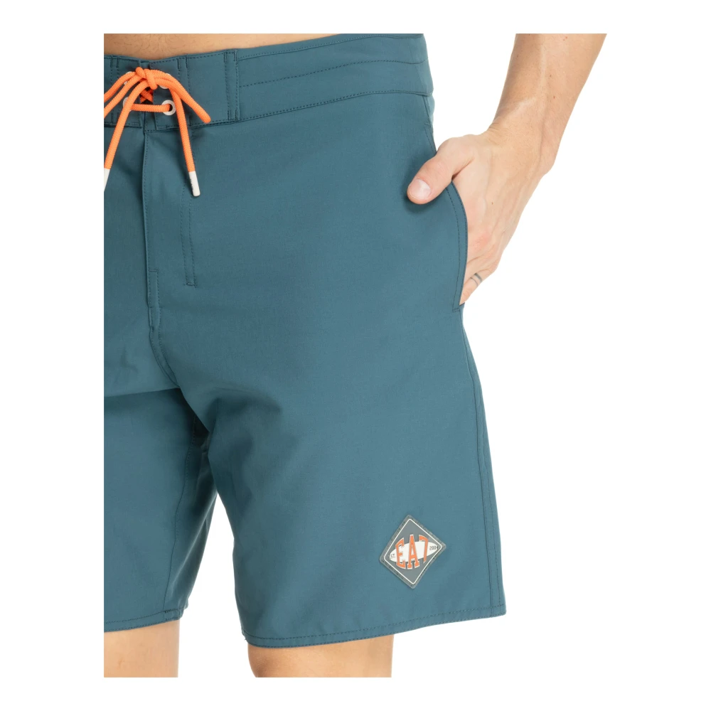 Emporio Armani EA7 Stijlvolle zwemshorts met trekkoordsluiting Blue Heren