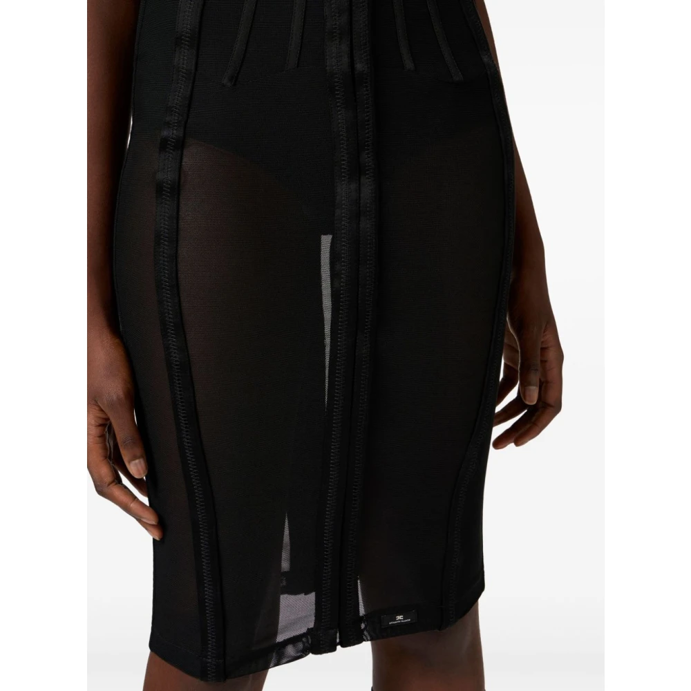 Elisabetta Franchi Zwarte tule lange rok slim fit Black Dames