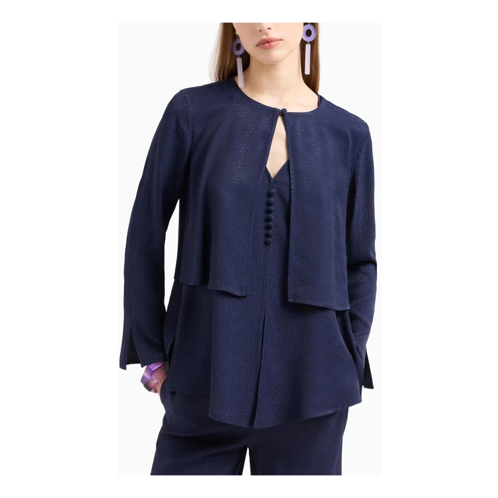 Emporio Armani Blauw Ronde Hals Lange Mouw Shirt Blue Dames
