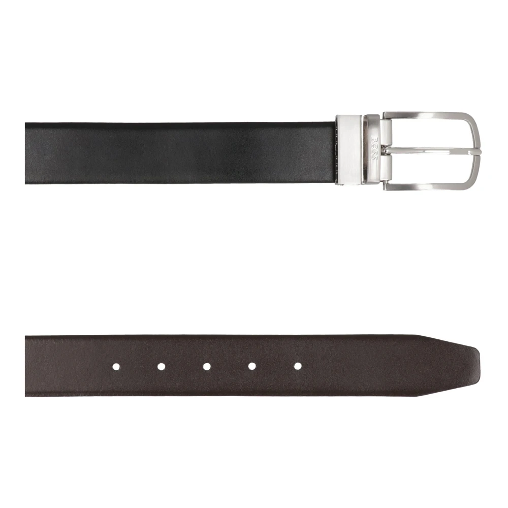 Hugo Boss Omkeerbare leren riem met zilverkleurige gesp Black Heren