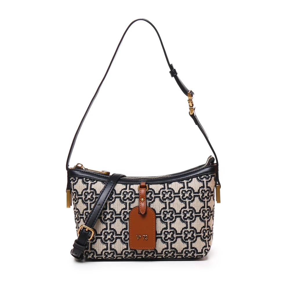 V73 Blauw Beige Leren Stoffen Schoudertas Multicolor Dames