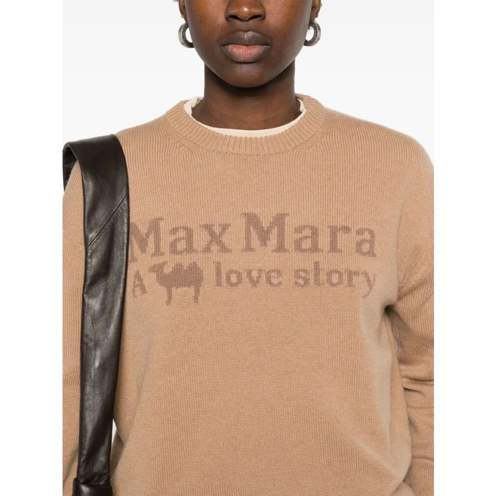 Max Mara Kameelbruine Intarsia-Gebr. Trui Brown Dames