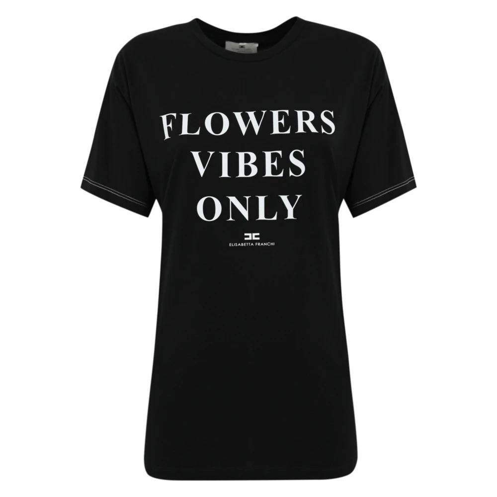 Elisabetta Franchi Zwarte katoenen T-shirt met letterprint Black Dames