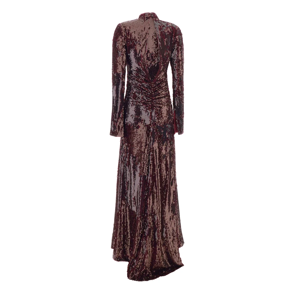 Rotate Birger Christensen Bordeaux Pailletten Maxi Jurk Red Dames