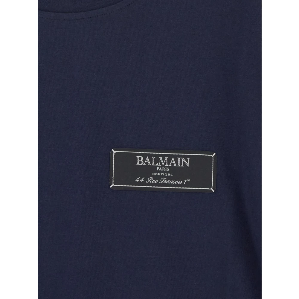 Balmain Katoenen Logo T-shirt Blue Heren
