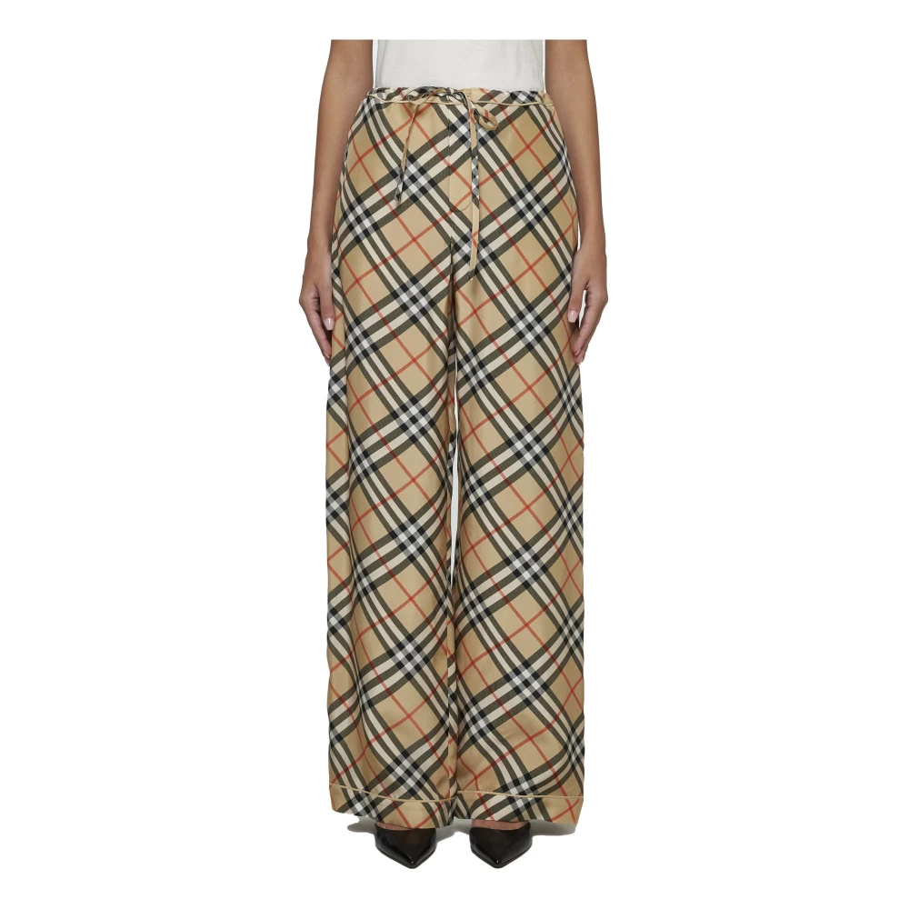 Burberry Zijden broek met ruitpatroon Beige Dames