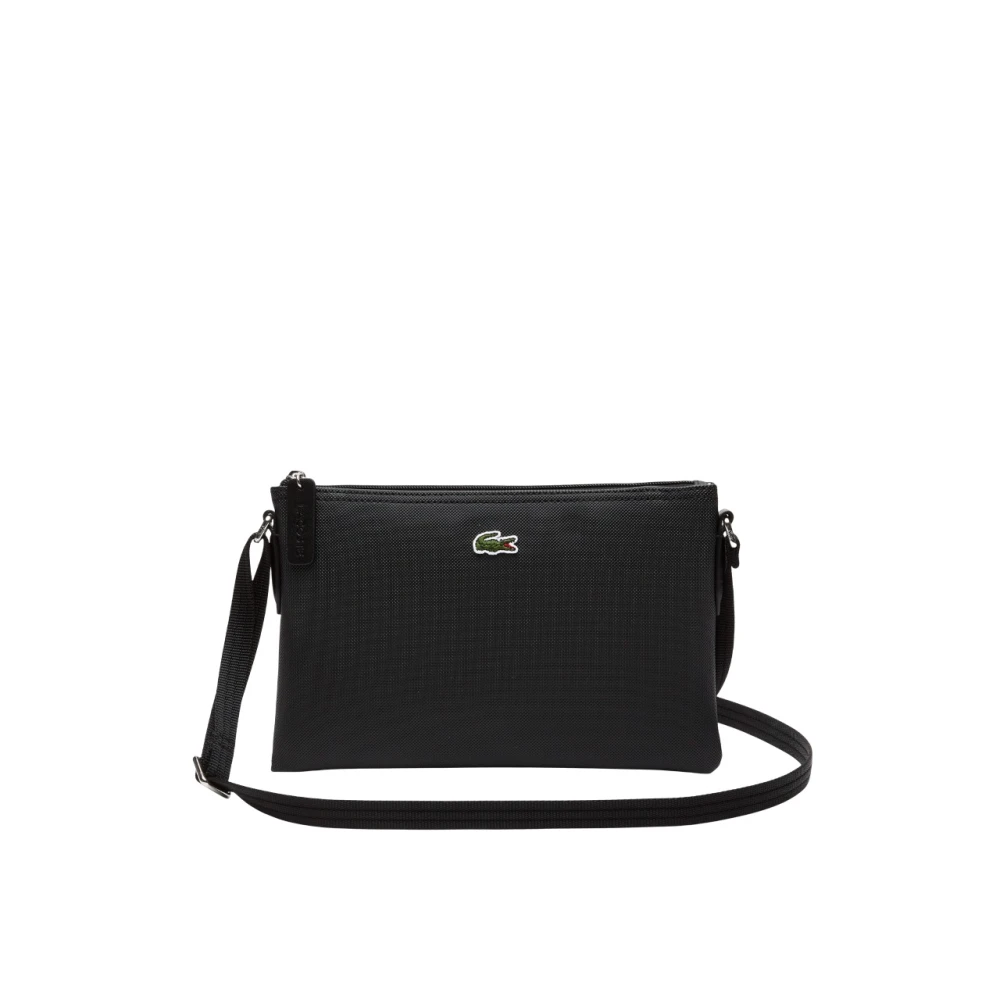 Lacoste Donna Nero Borsa A Tracolla In Piqué Con Zip