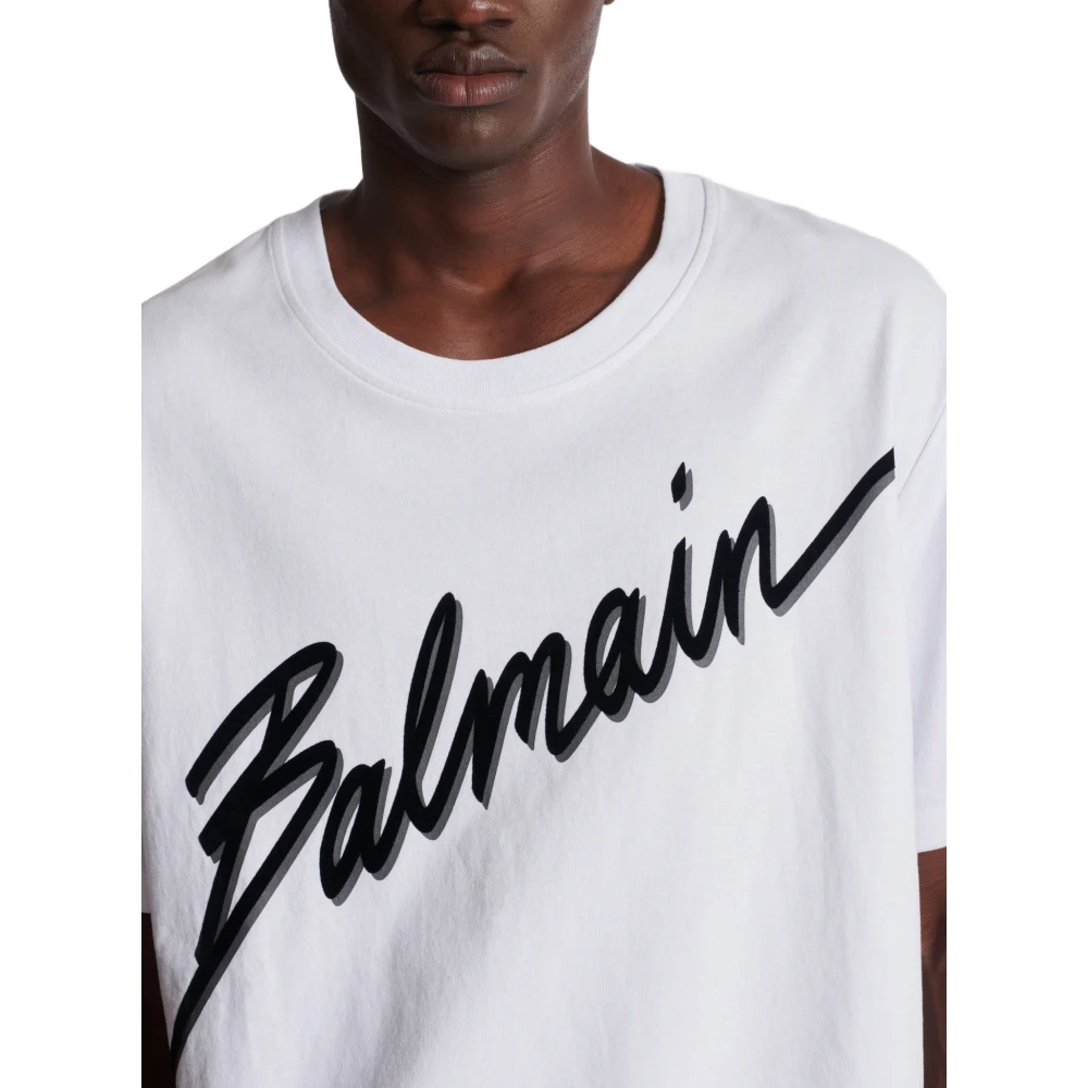 Balmain T-shirt met flock Letter logo White Heren