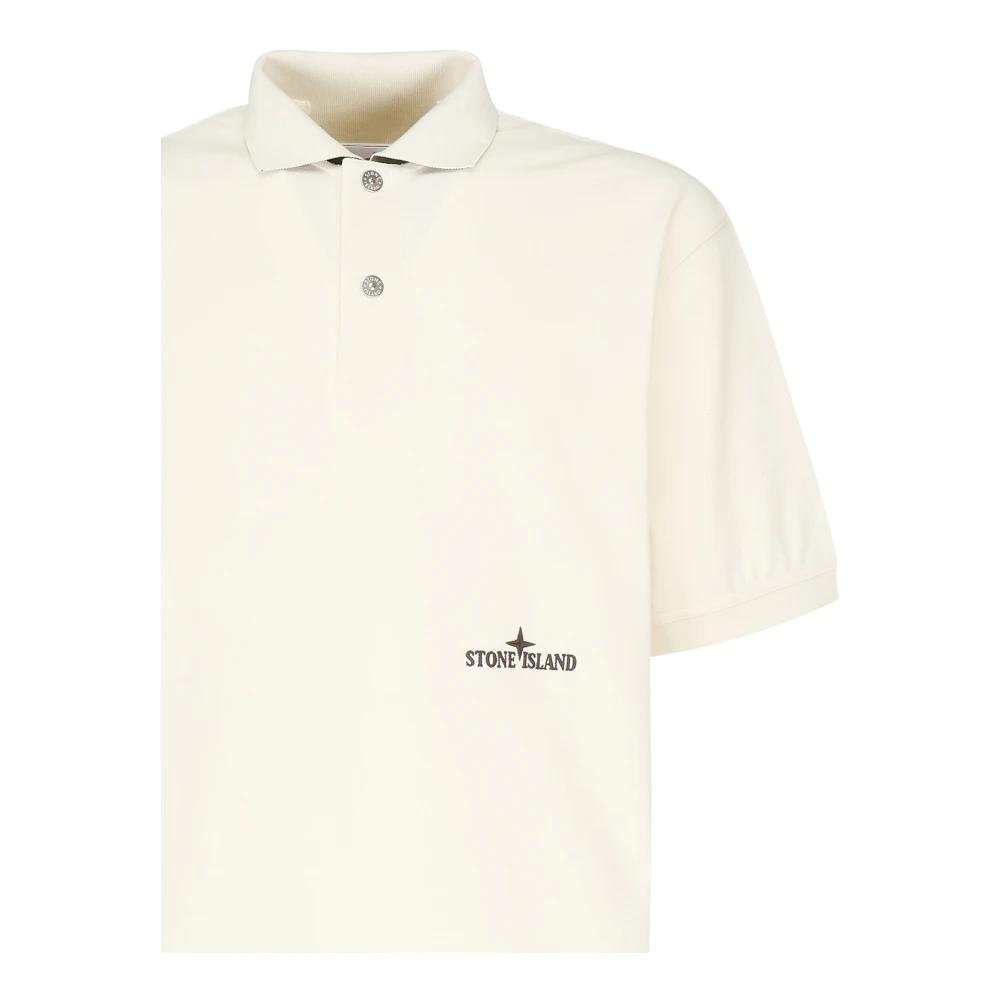 Stone Island Witte Katoenen Poloshirt Logo Applicatie Beige Heren