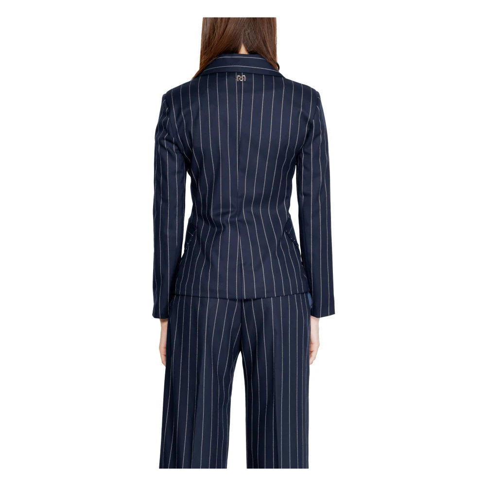 RINASCIMENTO Blauwe Blazer met Krijtstreep en Reverskraag Blue Dames