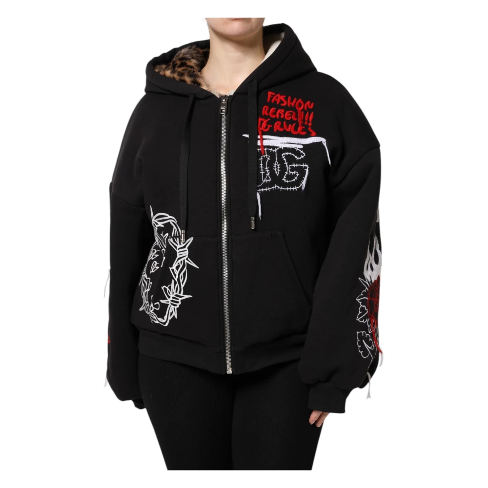 Dolce & Gabbana Women's Black Embroidered Zip Hooded Jacket