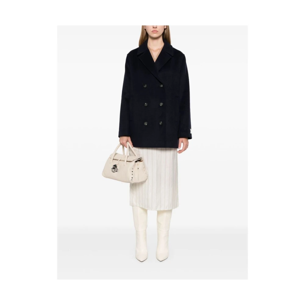Calvin Klein Navy Blauwe Wollen Jas Blue Dames