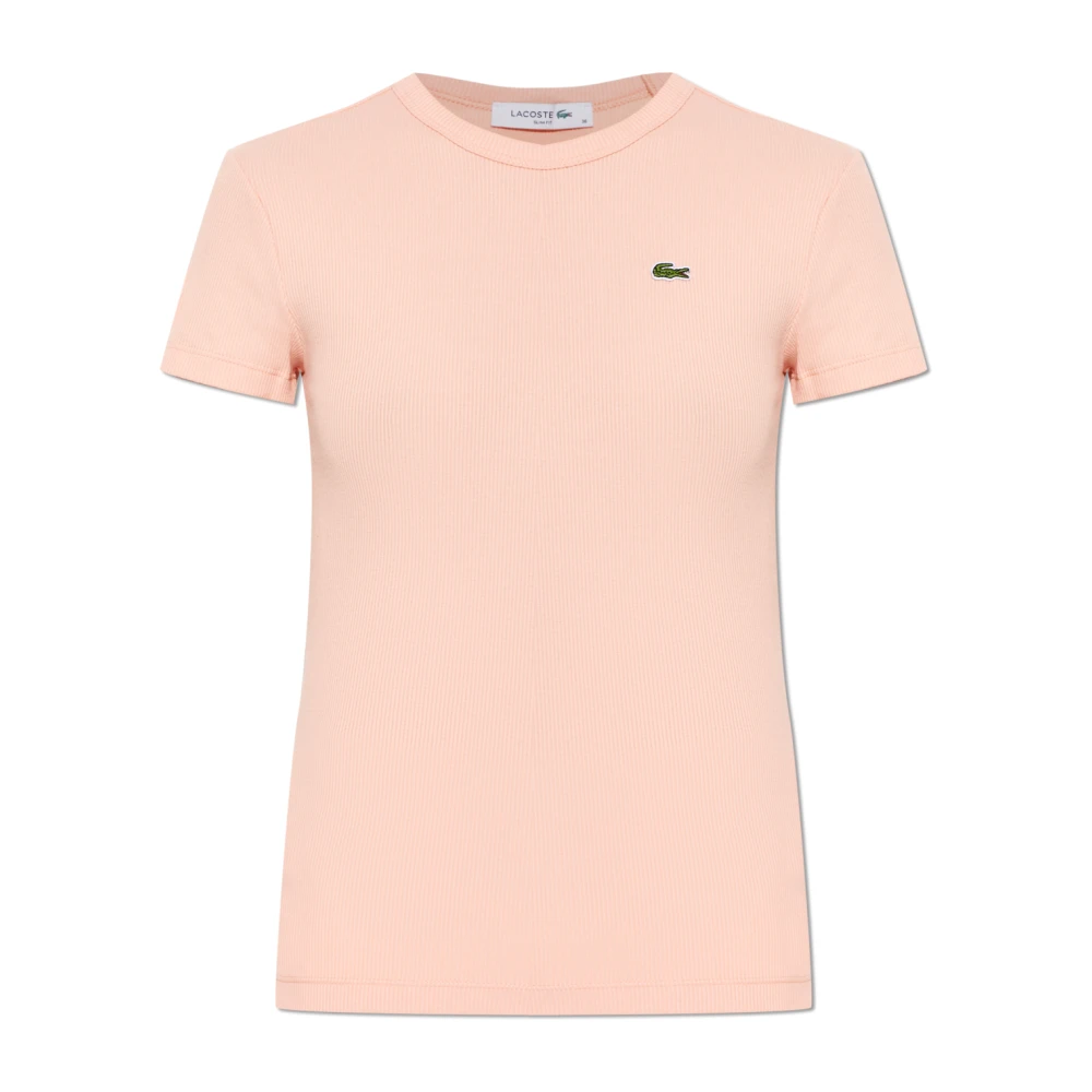 Lacoste Women's Pink T-Shirts, Xs, Slim Fit Ribbed Cotton T-Shirt