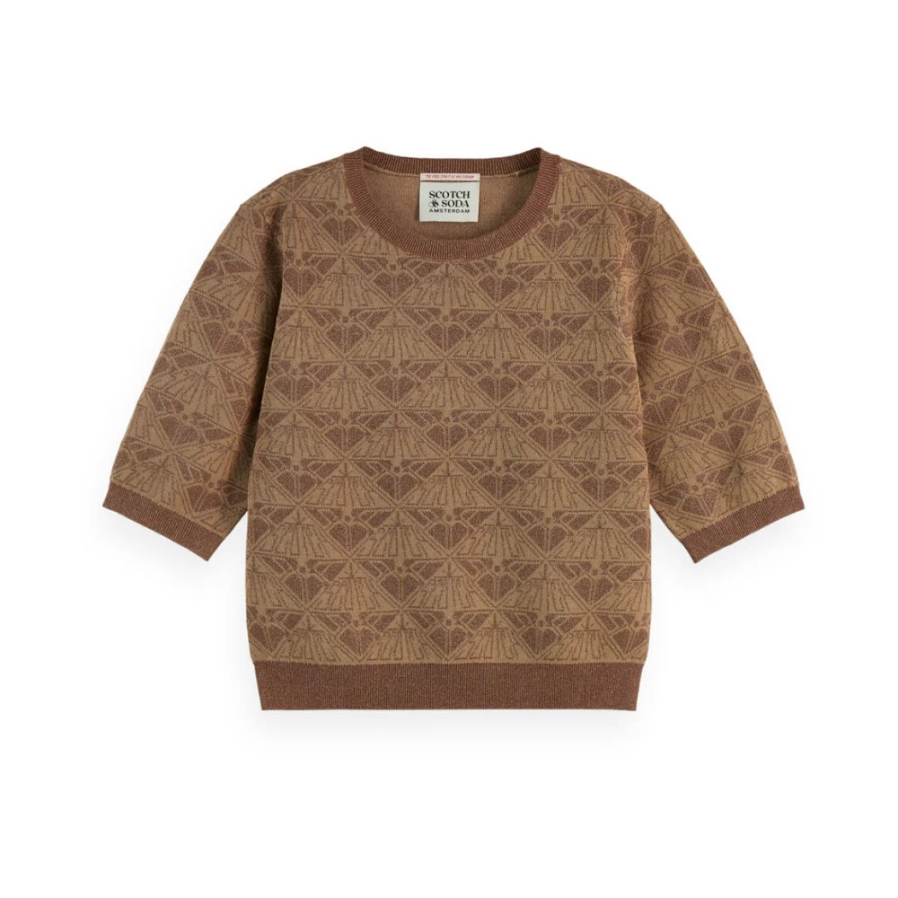 Scotch & Soda Monogram Jacquard Cropped Pullover Brown Dames