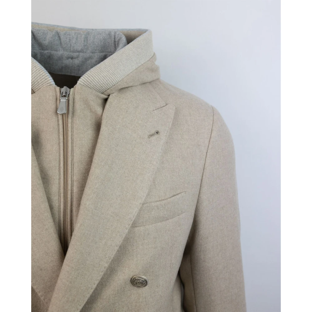 Eleventy Hooded Jacket met volledige rits Beige Heren