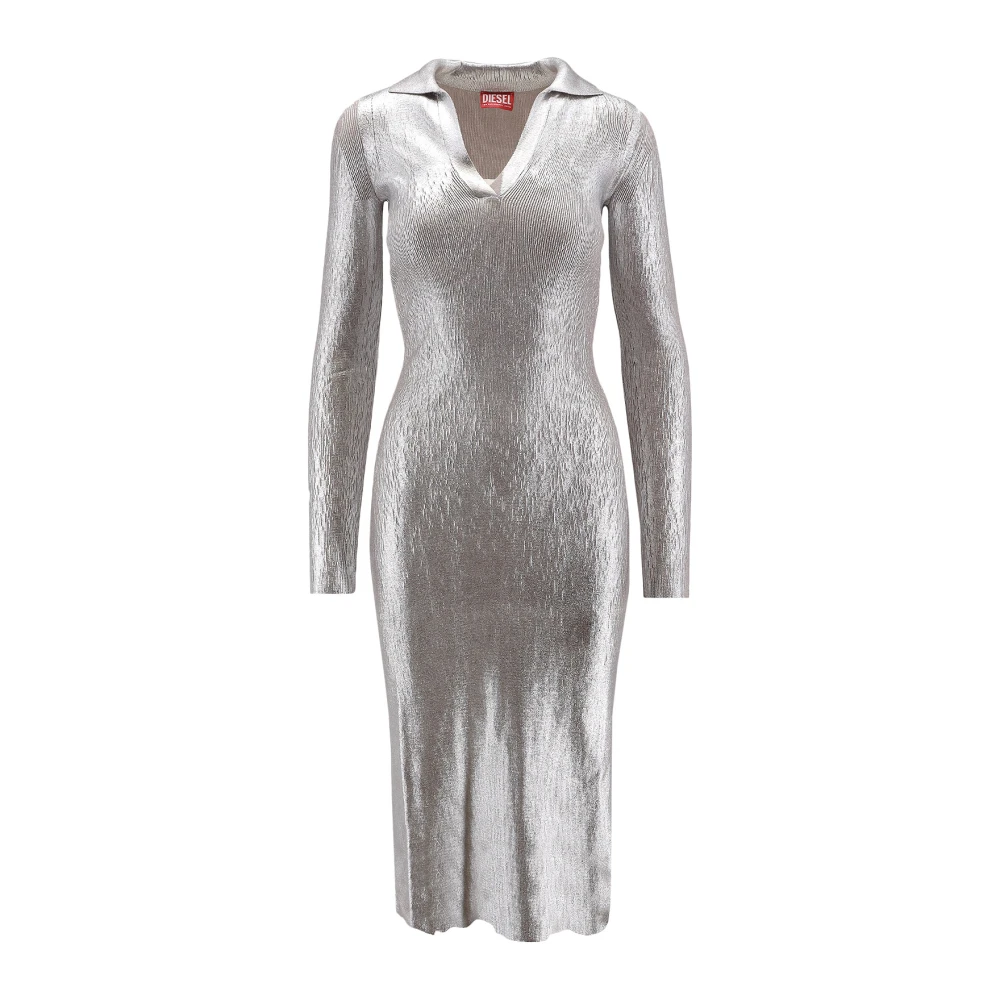Diesel Metallic Katoenen V-Hals Jurk Gray Dames