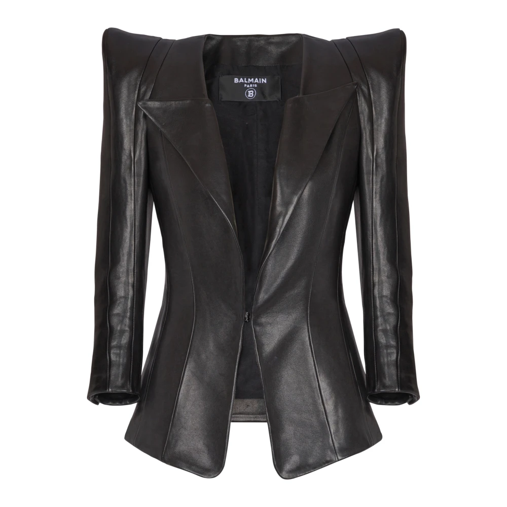 Balmain Aansluitende lamsvacht jas Black Dames