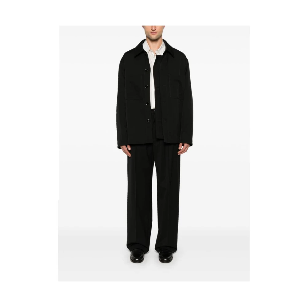 Lemaire Zwarte Wol Gabardine Klassieke Jas Black Heren