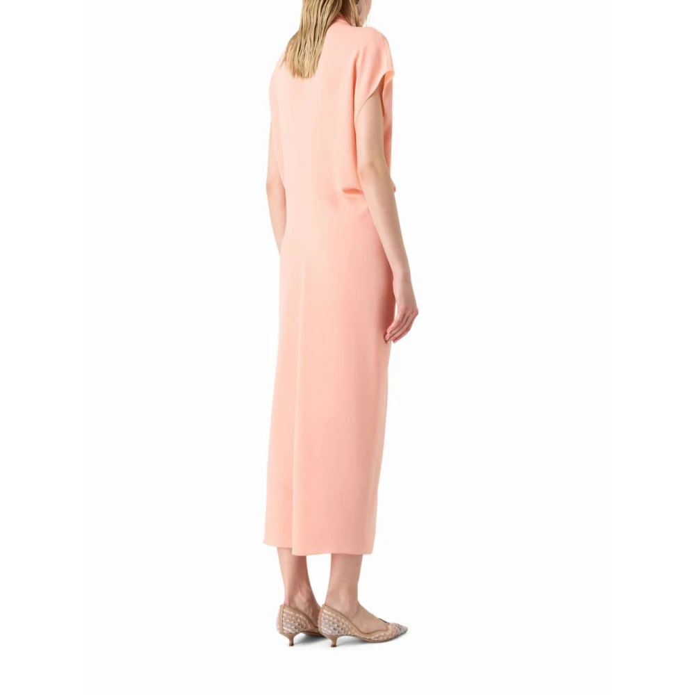 Giorgio Armani Zijden jurk met gedrapeerd V-hals Pink Dames