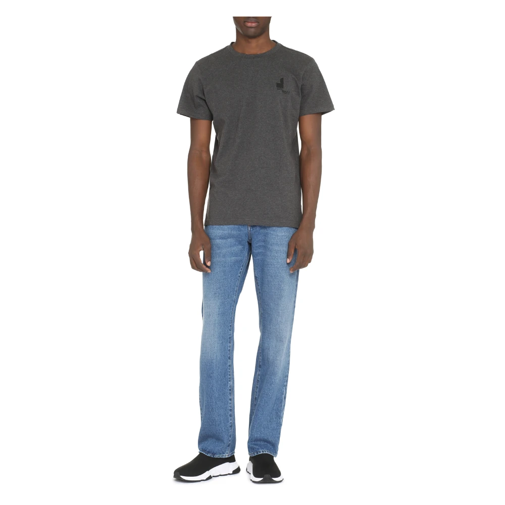 Isabel marant Logo Katoenen T-Shirt met Contrasterende Print Gray Heren