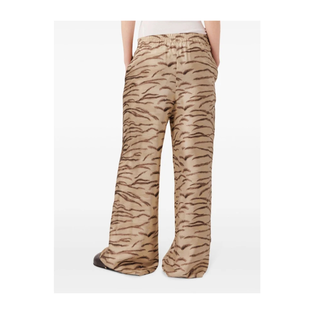 Stella Mccartney Beige Tiger Print Zijden Broek Beige Dames