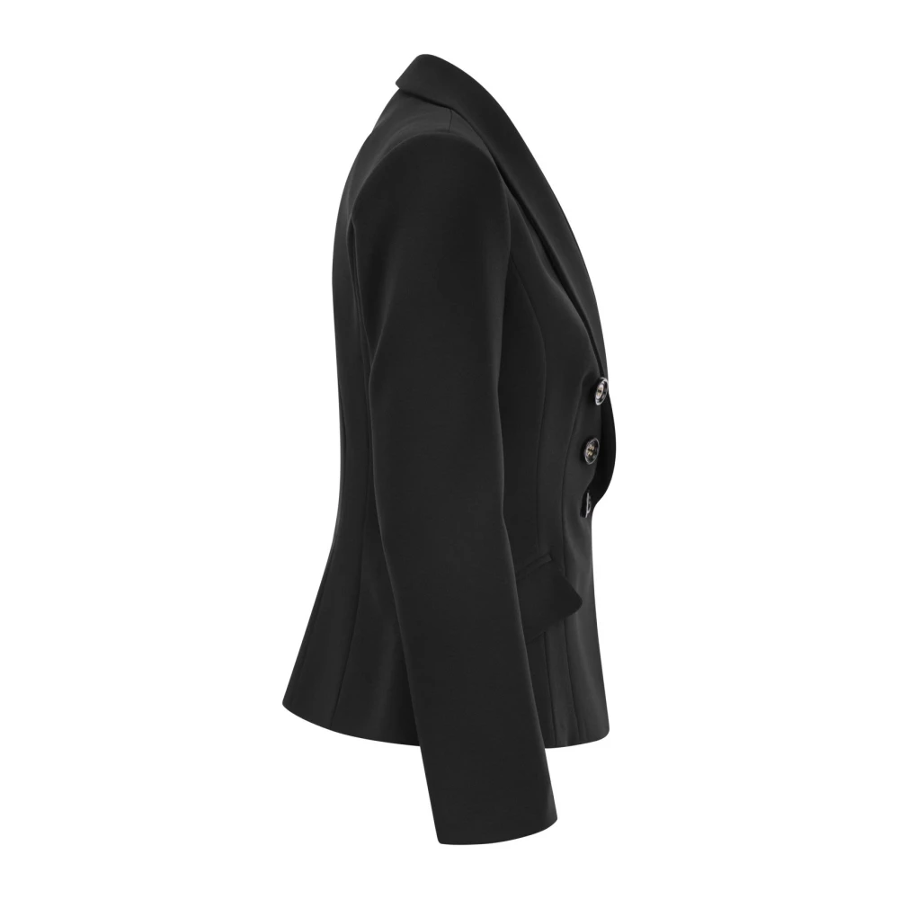 Elisabetta Franchi Double-breasted krepe jasje met sjaalkraag Black Dames