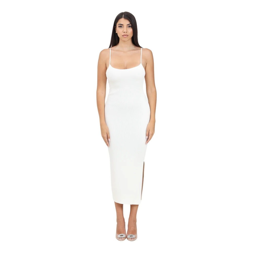 Calvin Klein Jeans Vit Ribbstickad Midi Klänning White, Dam