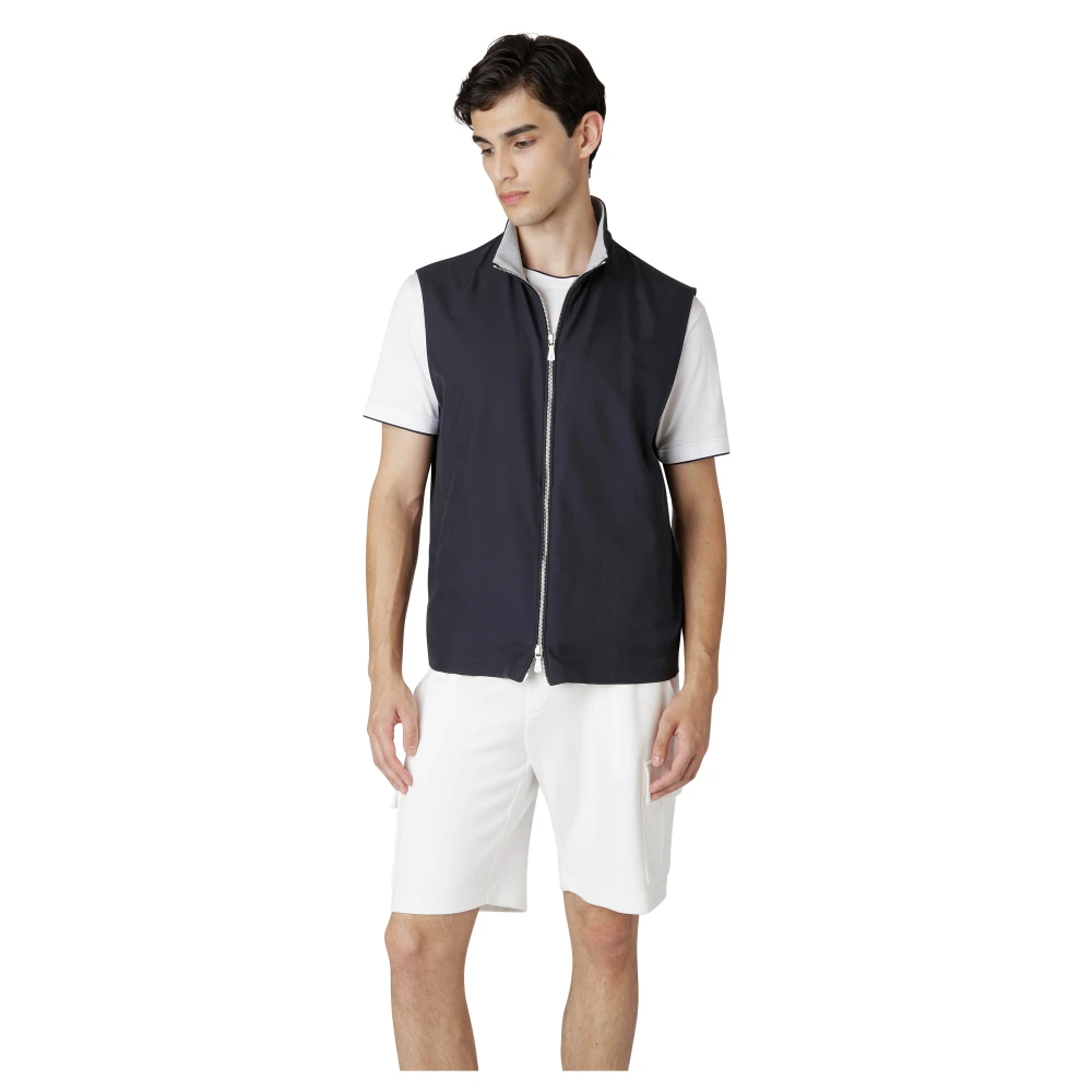Eleventy Zijden Rits Hooded Sportieve Lente Gilet Blue Heren