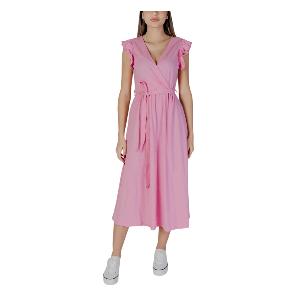 b.Young Roze Katoenen V-hals Jurk Pink Dames