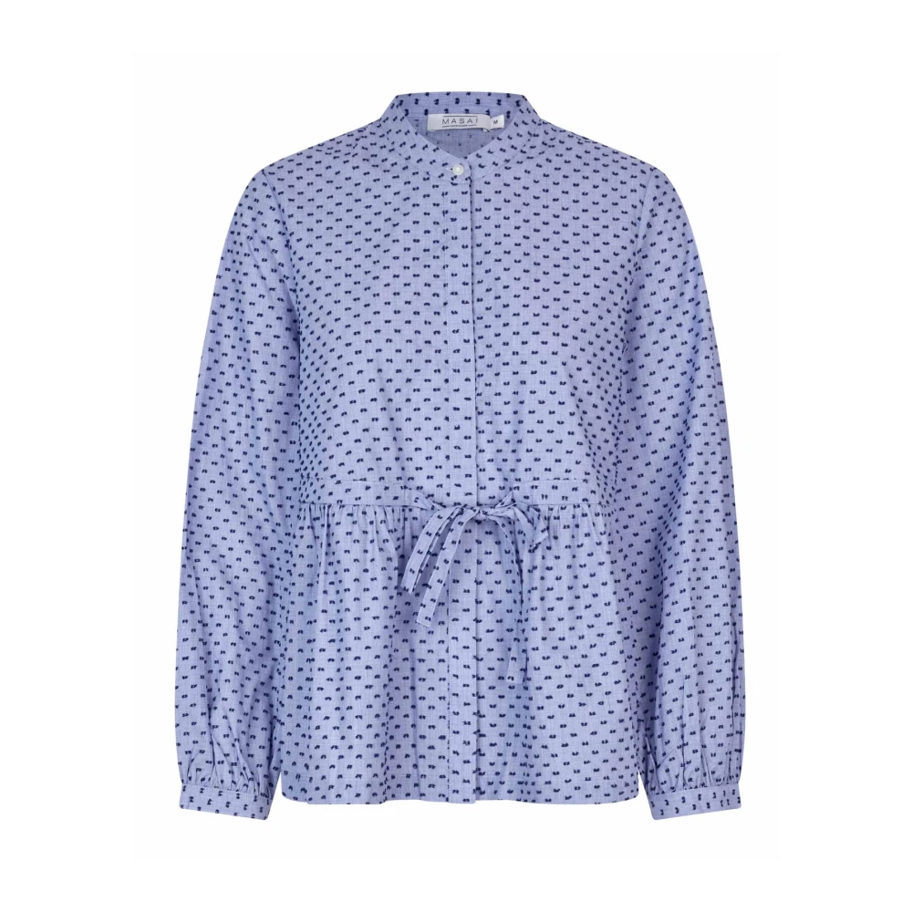 Masai Navy Blazer Shirt met Gestippelde Print Blue Dames