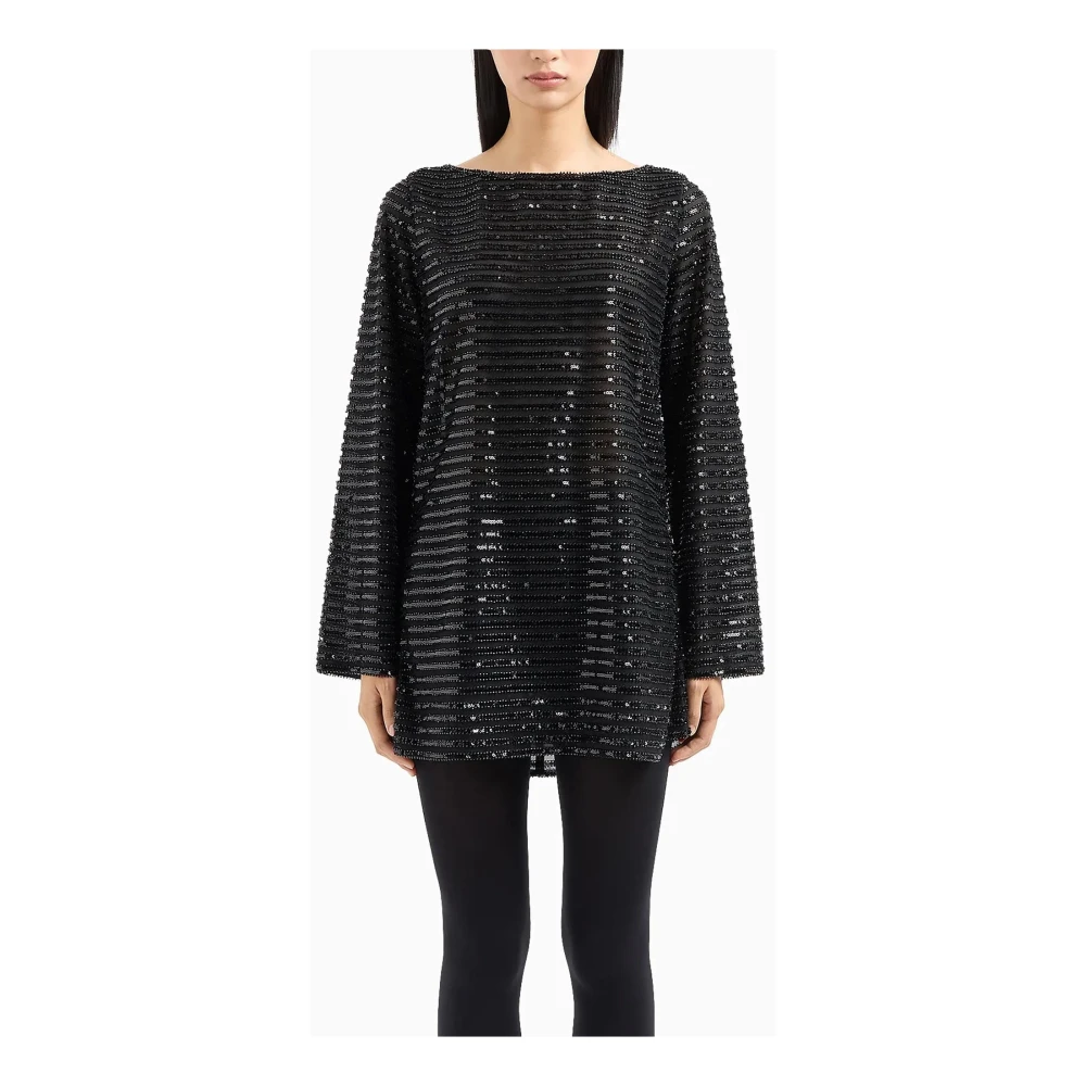 Emporio Armani Gestreepte pailletten boothalsjurk Black Dames
