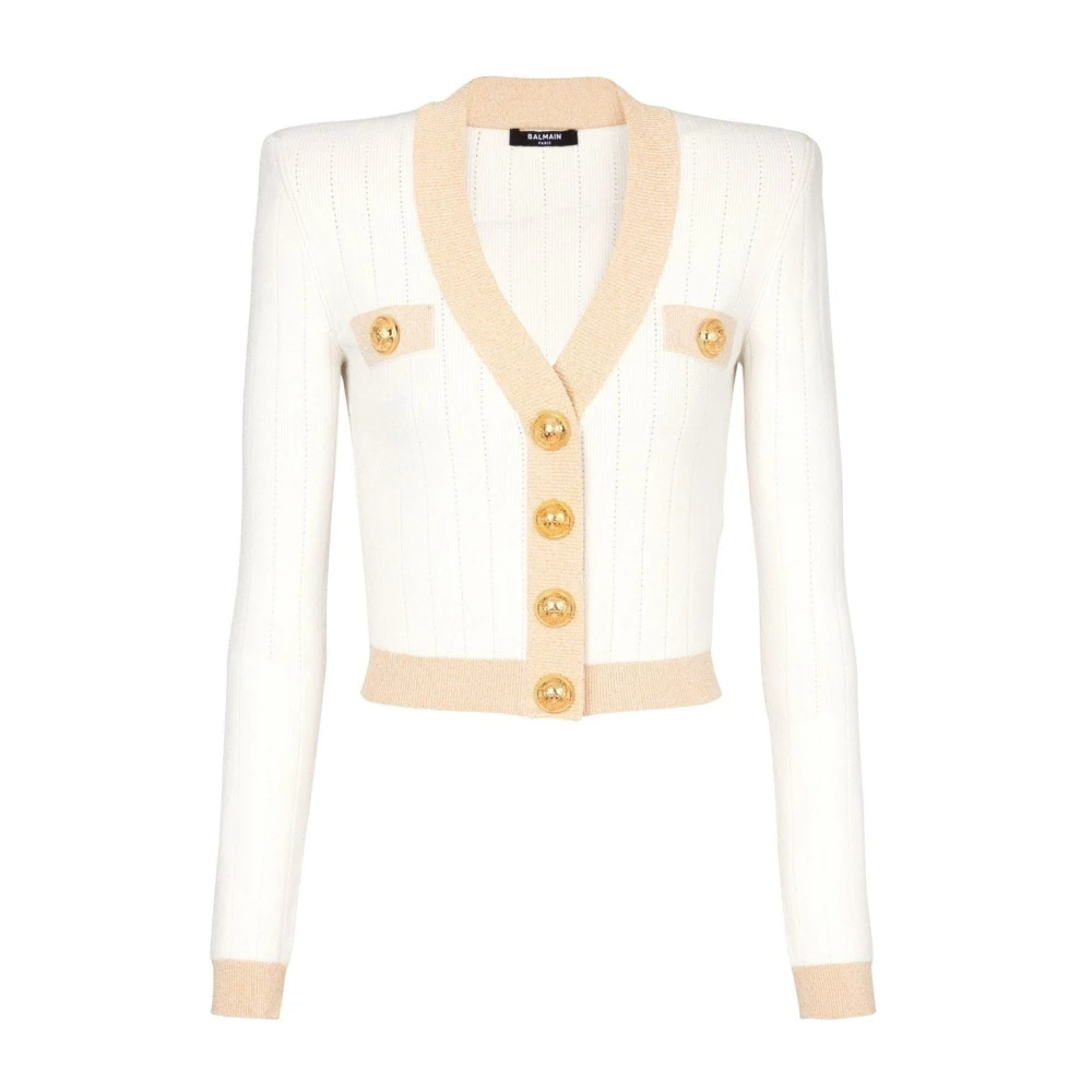 Balmain Guld Kantad Knappad Kofta Beige Beige, Dam