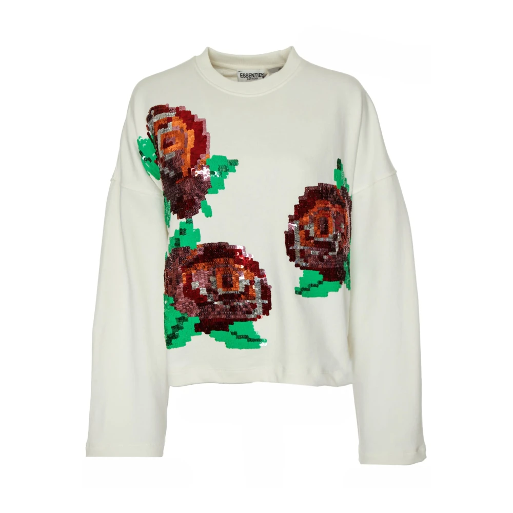 Essentiel Antwerp Blommig Paljett Sweatshirt White, Dam