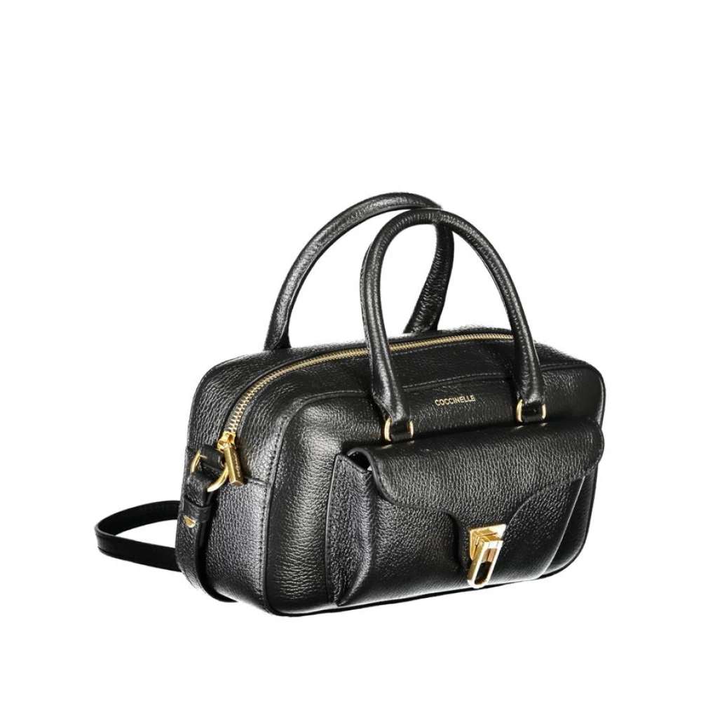 Coccinelle Zwarte leren handtas met verstelbare riem Black Dames